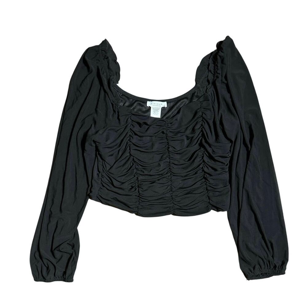 Kirious Rushed Crop Black XL Fitted Long Sleeve Whimsigoth Y2K Grunge Top